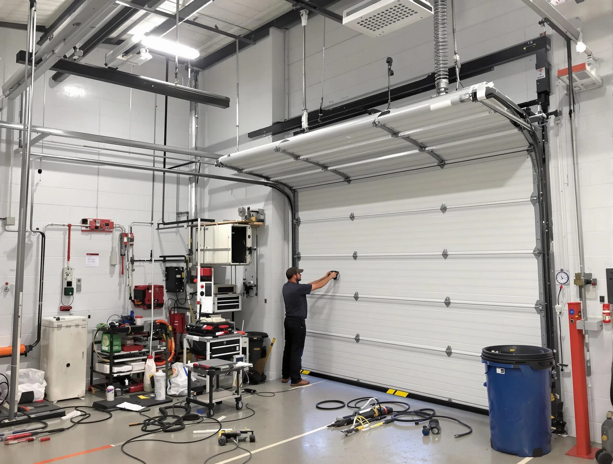 Sandy Garage Door Repair certified technician performing commercial door repair at a Sandy business facility
