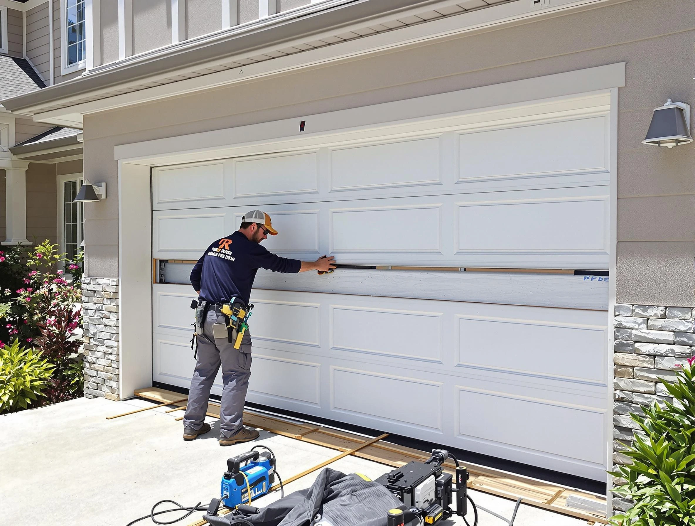Sandy Garage Door Repair team performing complete garage door replacement at Sandy residence