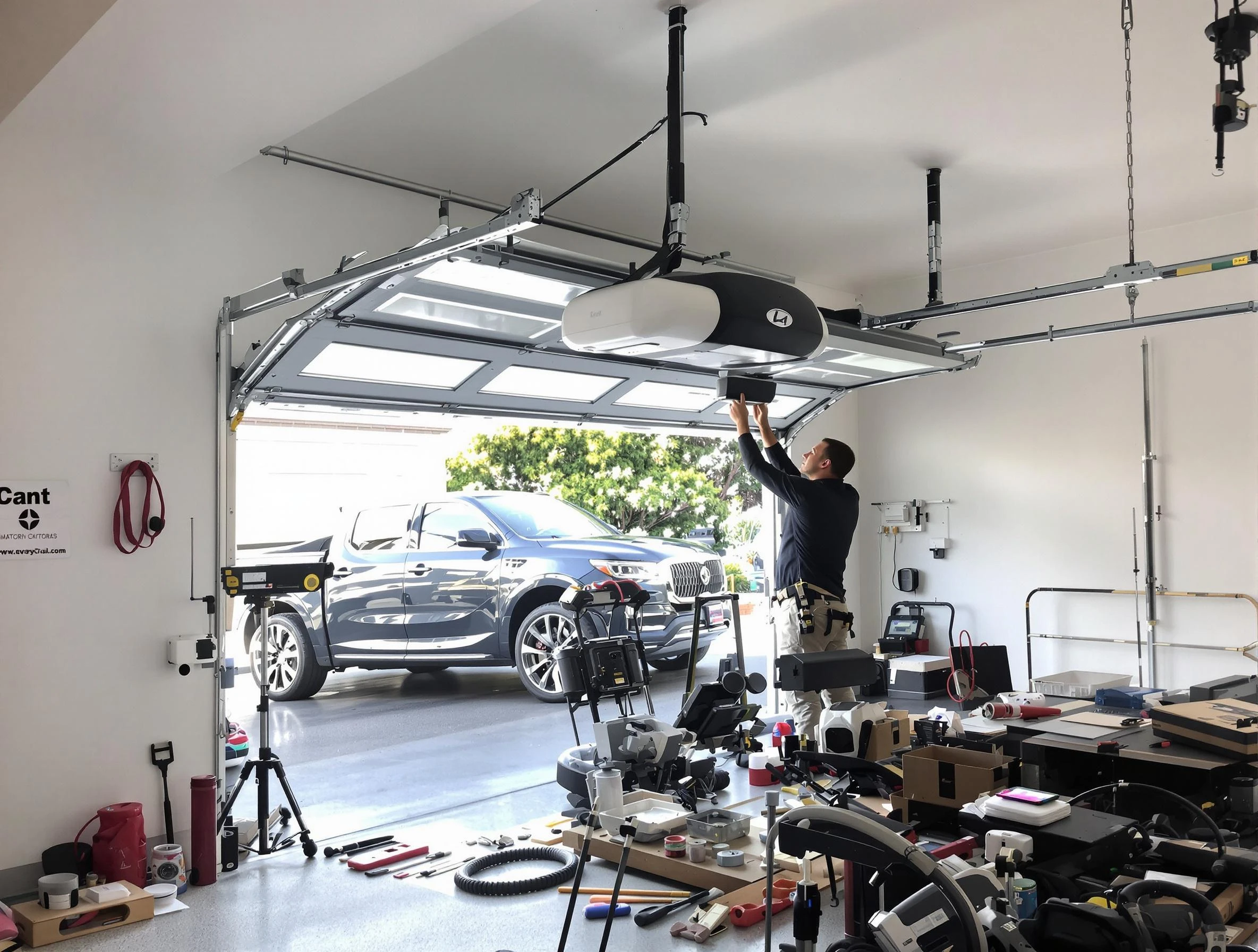 Sandy Garage Door Repair specialist installing smart garage door opener system in Sandy home
