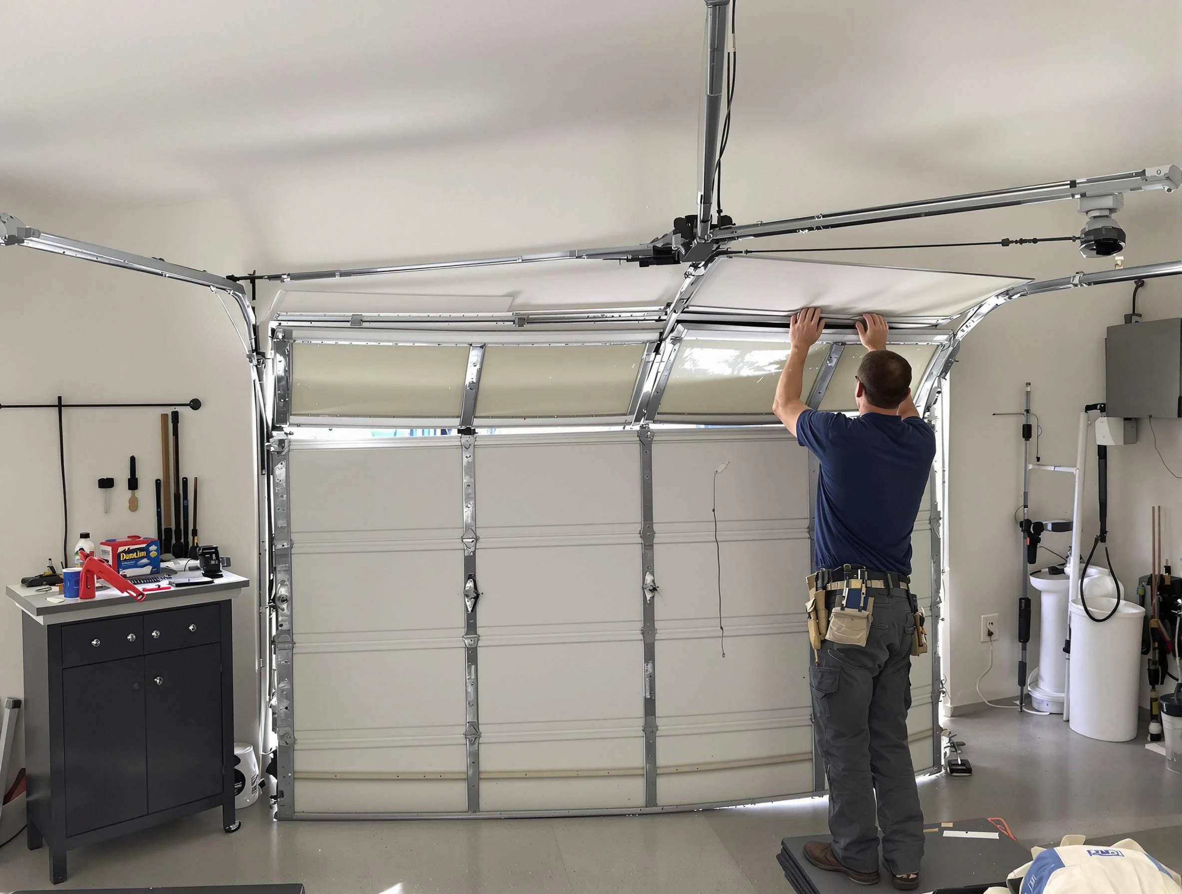 Sandy Garage Door Repair specialist performing precise section replacement on Sandy garage door