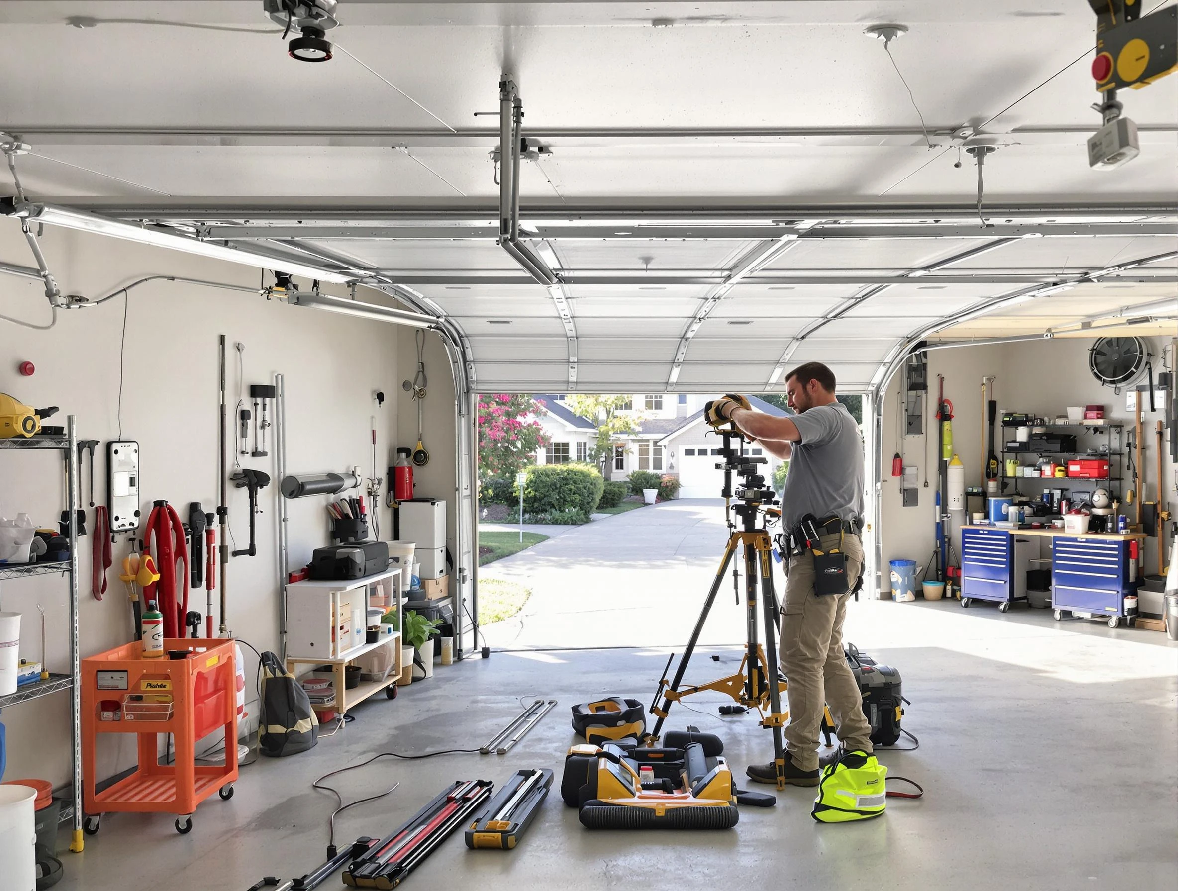 Sandy Garage Door Repair specialist performing laser-guided track alignment in Sandy